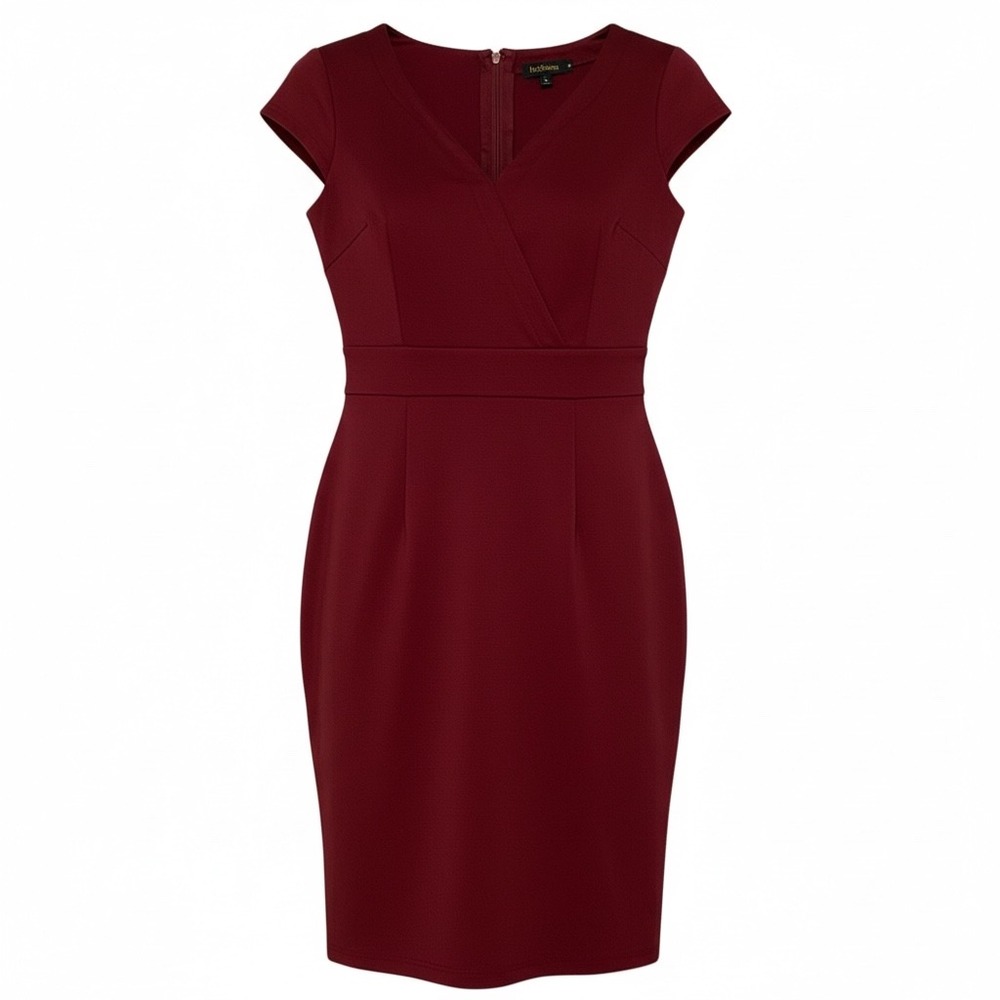 Women's Burgundy Fitted Midi Dress S Office Siren Corporate Kentucky Derby